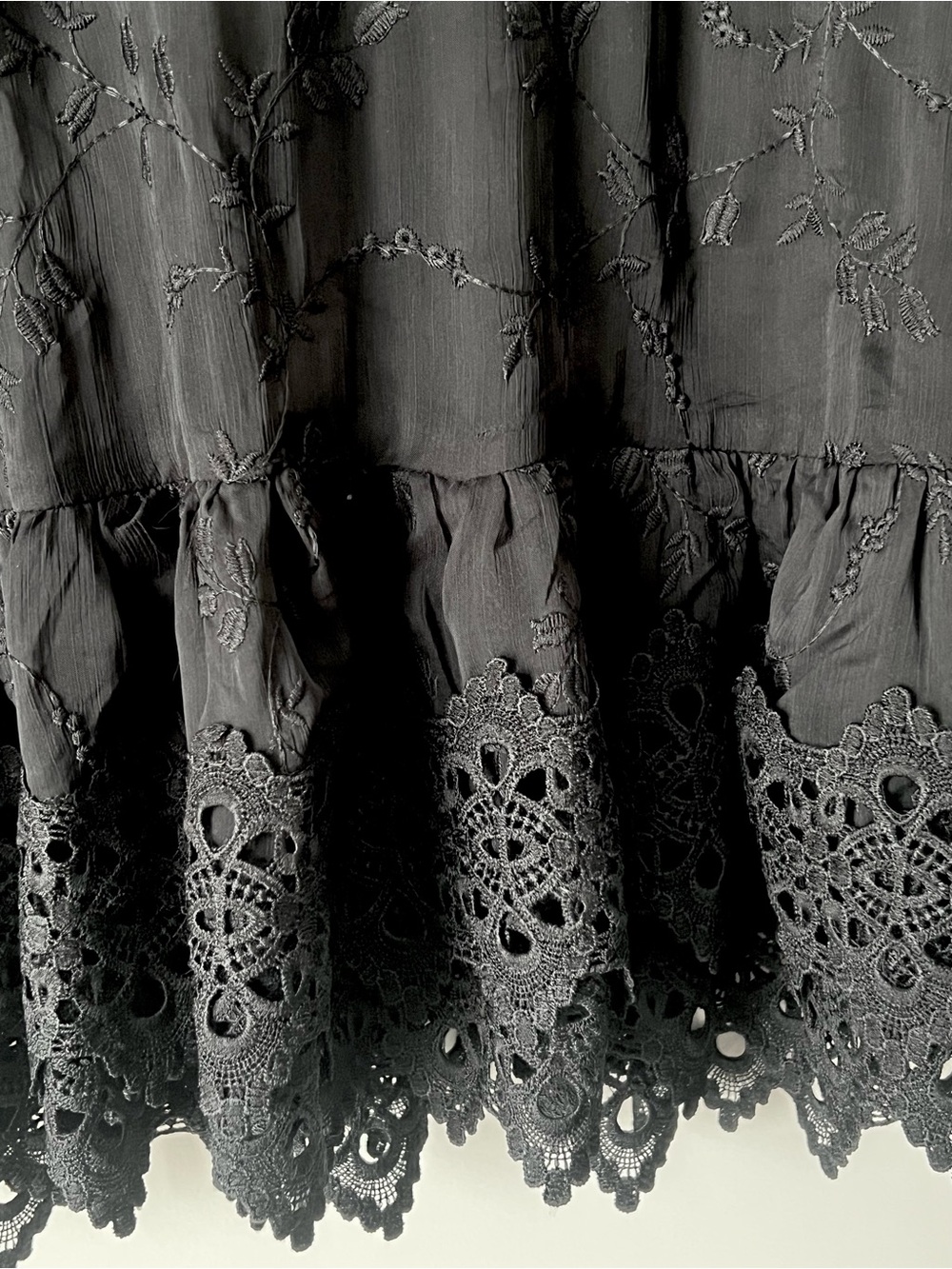 the clothing company Black Eyelet-Trim Crochet Embroidered Floral Mini Dress - Picture 7 of 10